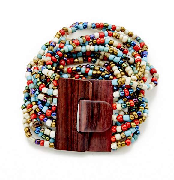 Beaded Bracelet with Wooden Clasp