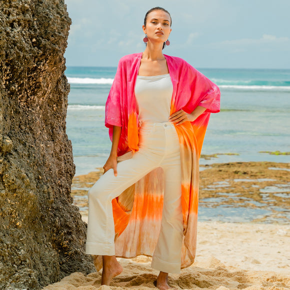 Ombre Strped Kimono - Pink & Orange