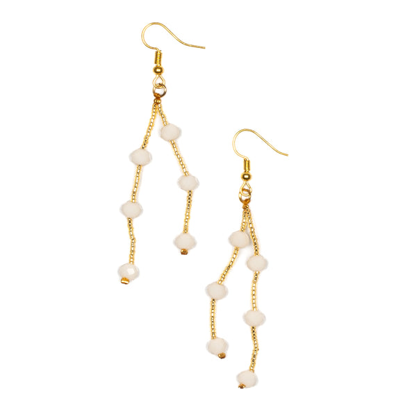 Double Drop Earrings With Crystal Beads