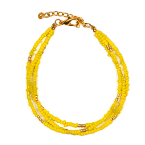 Triple Strand Seed Bead Bracelet With Gold Accents