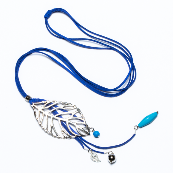 Long Leaf Pendant On Suede With Charms
