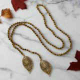 Long Double Leaf Crystal Necklace