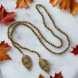 Long Double Leaf Crystal Necklace