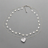 Silver Plate Double Strand Heart Charm Necklace