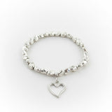Heart Charm Nugget Bracelet in Silver Plate