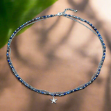 Blue Crystal Charm Necklace In Silver Plate