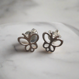 Open Butterfly Silver Plate Stud Earrings