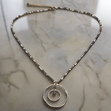 Beaten Double Ring Necklace In Silver Plate