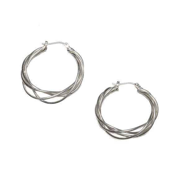 Twisted Hoop Earrings In Silver Plate