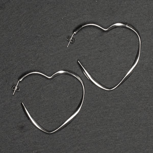 Large Heart Hoop Earrings - Silver Plate