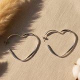 Large Heart Hoop Earrings - Silver Plate