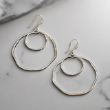 Beaten Double Ring Earrings In Silver Plate