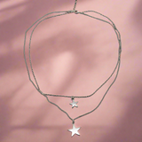 Double Strand Star Necklace In Silver Plate