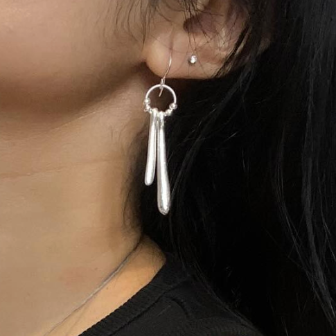 Double Drop Earrings In Silver Plate