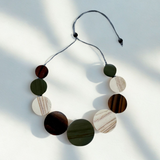 Wooden Graduated Disc Necklace - Green, Brown & Cream
