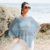 Short Popcorn Knit Poncho - Sky Blue