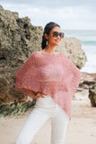 Short Popcorn Knit Poncho - Dusty Pink