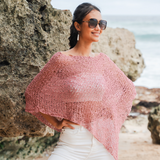 Short Popcorn Knit Poncho - Dusty Pink