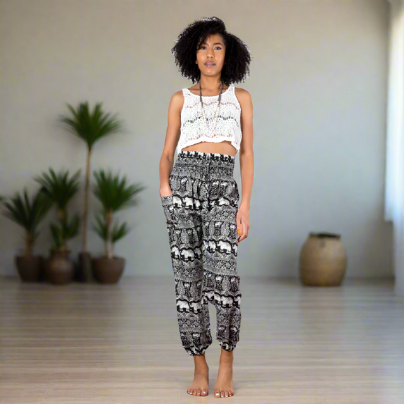 Black & Elephant Bali Pants