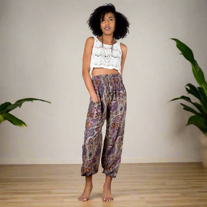 Purple Paisley Print Bali Pants