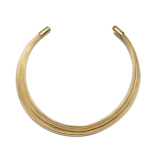 Multi Strand Wire Metal Collar Necklace - Gold Colour