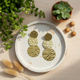 Triple Disc Beaten Earring - Gold Stainless Steel