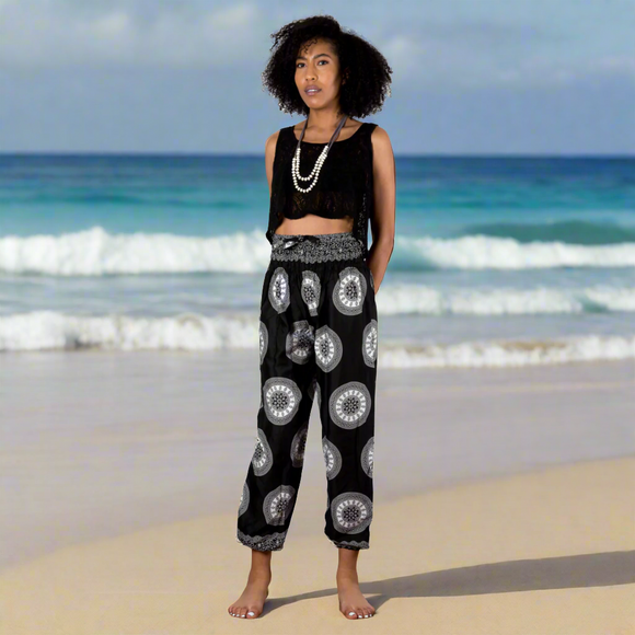 Black & White Circle Print Bali Pants