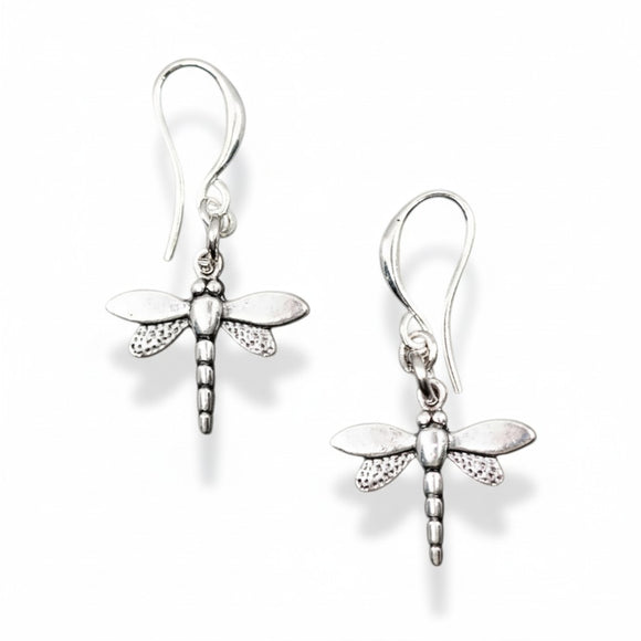 Silver Plate Dragonfly Charm Earrings