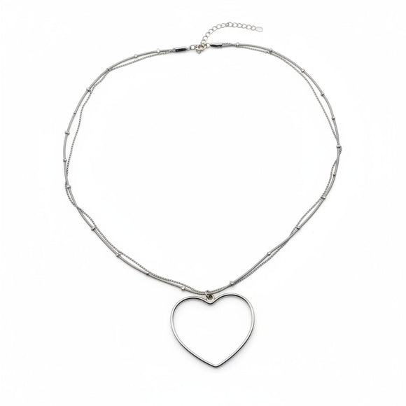Simple Open Heart Necklace In Silver Plate
