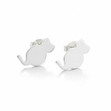 Cat Silver Plate Stud Earrings