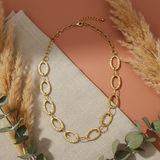 Gold chain necklace on a white background