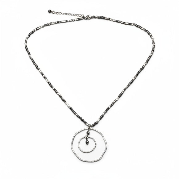 Beaten Double Ring Necklace In Silver Plate
