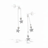 Double Drop Star Chain Stud Earrings In Silver Plate - SP406S