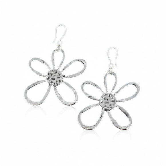 Open Flower Earrings in Silver Plate