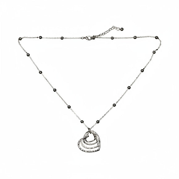 Stacked Heart Necklace - Silver Plate
