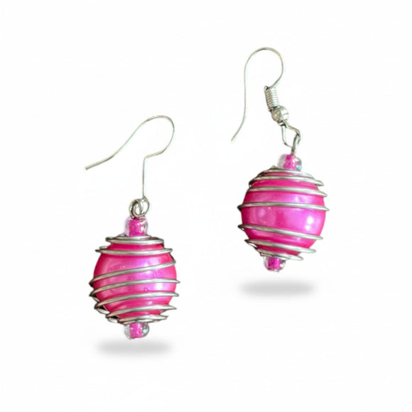 Spiral Wrapped Pearl Bead Earrings
