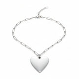 Short Chainlink Heart Pendant Necklace - Grey Stainless Steel