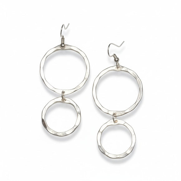 Double Hoop Metal Earrings - Silver Colour
