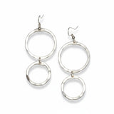 Double Hoop Metal Earrings - Silver Colour