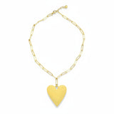 Short Chainlink Heart Pendant Necklace - Gold Stainless Steel