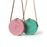 Round Rattan Purse - Pink