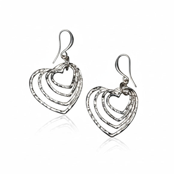 Stacked Heart Earrings - Silver Plate