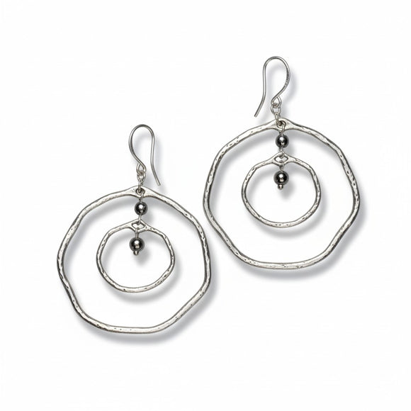 Beaten Double Ring Earrings In Silver Plate