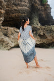 Suzie Blue Canada Tie Dye Lapis Ombre Kaftan Dress in cream and grey 100% rayon