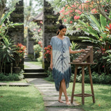 Suzie Blue Canada Tie Dye Lapis Ombre Kaftan Dress in cream and grey 100% rayon