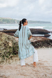 Suzie Blue Canada mint tie dye kimono made of 100% rayon, featuring a relaxed fit and vertical stripe pattern.