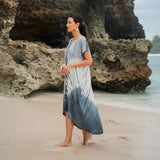 Suzie Blue Canada Tie Dye Lapis Ombre Kaftan Dress in cream and grey 100% rayon