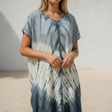 Suzie Blue Canada Tie Dye Lapis Ombre Kaftan Dress in cream and grey 100% rayon