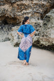 Suzie Blue Canada blue and pink tie-dye rayon maxi dress with ombre effect, handmade in Bali.