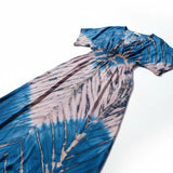 Suzie Blue Canada blue and pink tie-dye rayon maxi dress with V-neck and smocked waist.